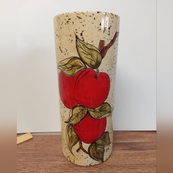 Vintage* Red Apples Ceramic Cylinder Vase - Picture 1 of 9